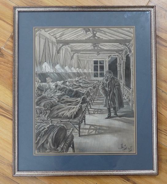 Henri Lanos (French, 1859-1929), original en grisaille gouache, ‘The Open-Air Cure for Consumption at Leysin’, signed, 42 x 33cm. Condition - fair to good